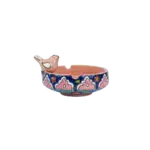 Handmade Floral Pattern Dark Blue Ashtray with Bird Design