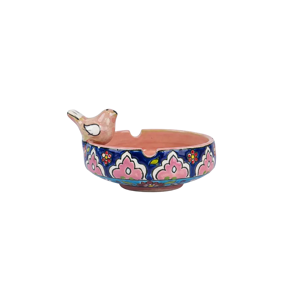 Handmade-Floral-Pattern-Dark-Blue-Ashtray-with-Bird-Design Handmade Floral Pattern Dark Blue Ashtray with Bird Design