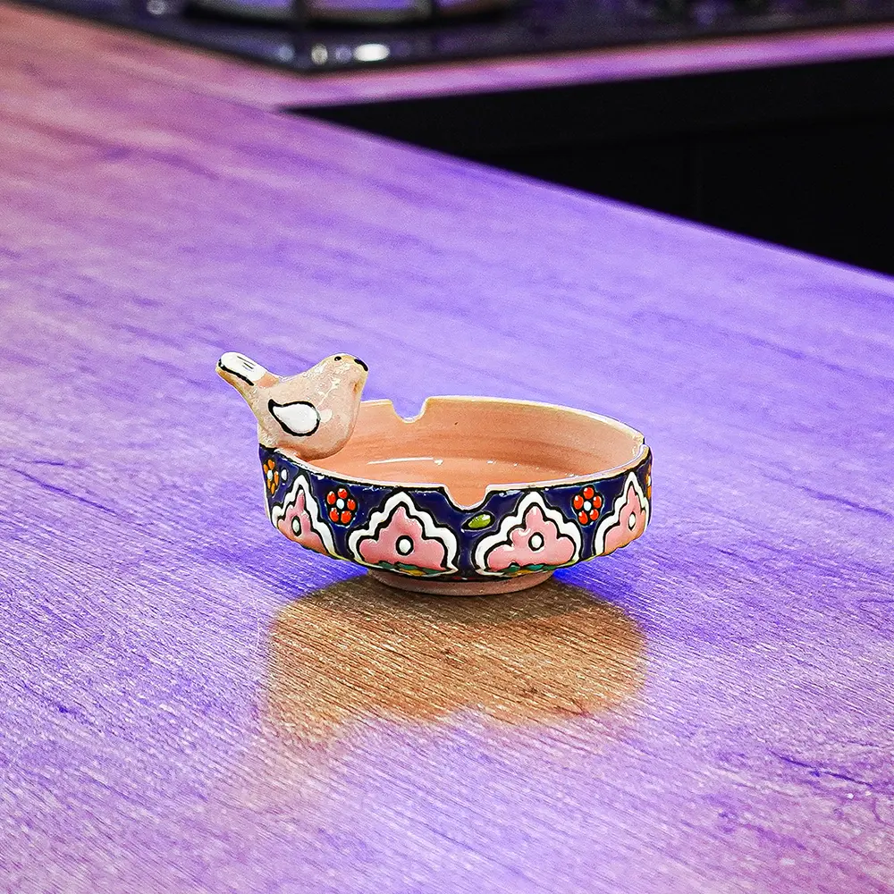 Handmade-Floral-Pattern-Dark-Blue-Ashtray-with-Bird-Design1 Handmade Floral Pattern Dark Blue Ashtray with Bird Design1