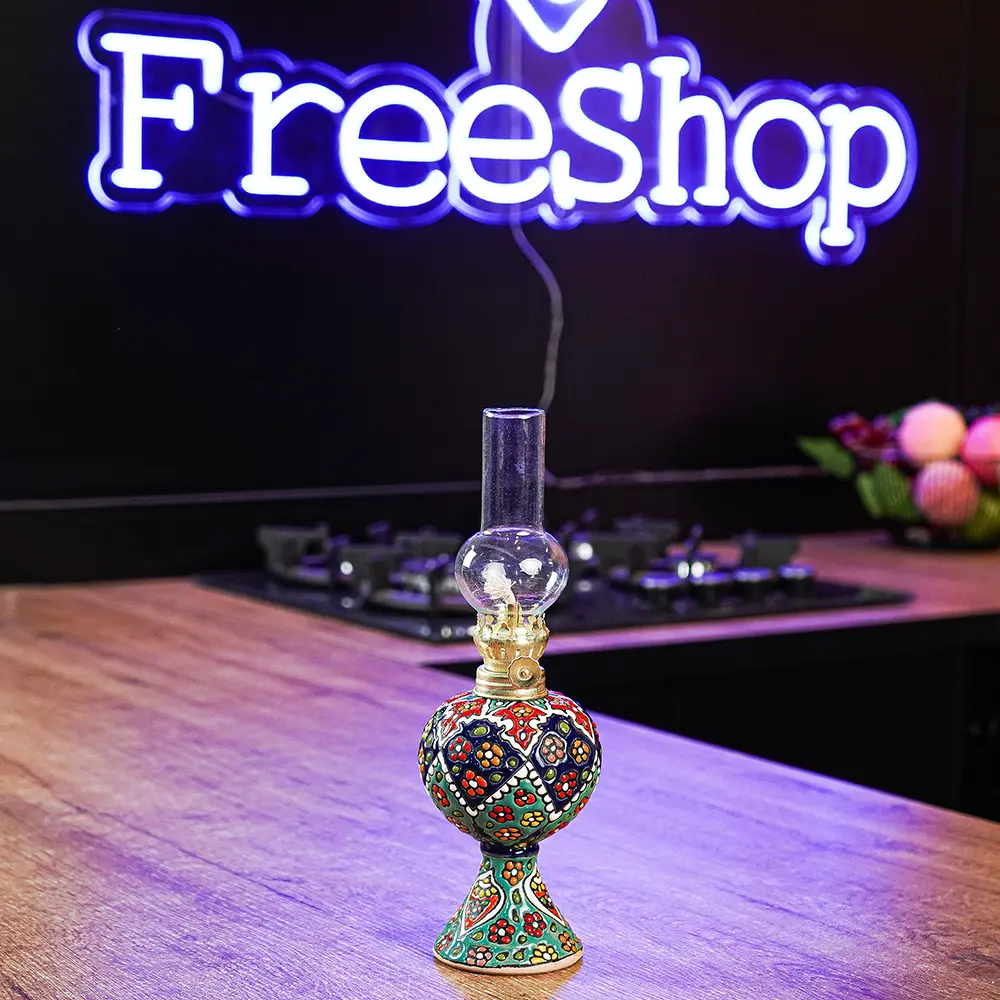 Handmade Floral Pattern Oil Lamp with Glass Chimney