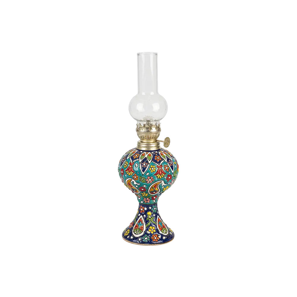 Handmade Floral Pattern Oil Lamp with Glass Chimney