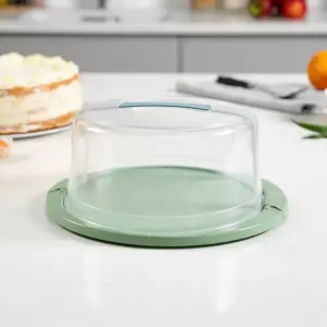 Hobby Life Round Cake Dome with Green Serving Base & Handle1