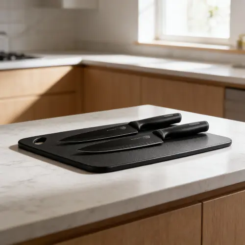 MOMAZ 3Pcs German Steel Knife Set with Cutting Board Black1