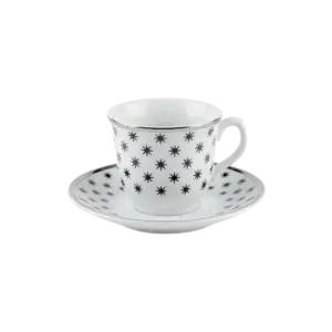 Momaz 12pcs Modern White Coffee Cup & Saucer with Black Stars