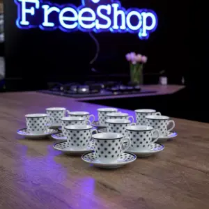 Momaz 12pcs Modern White Coffee Cup & Saucer with Black Stars1