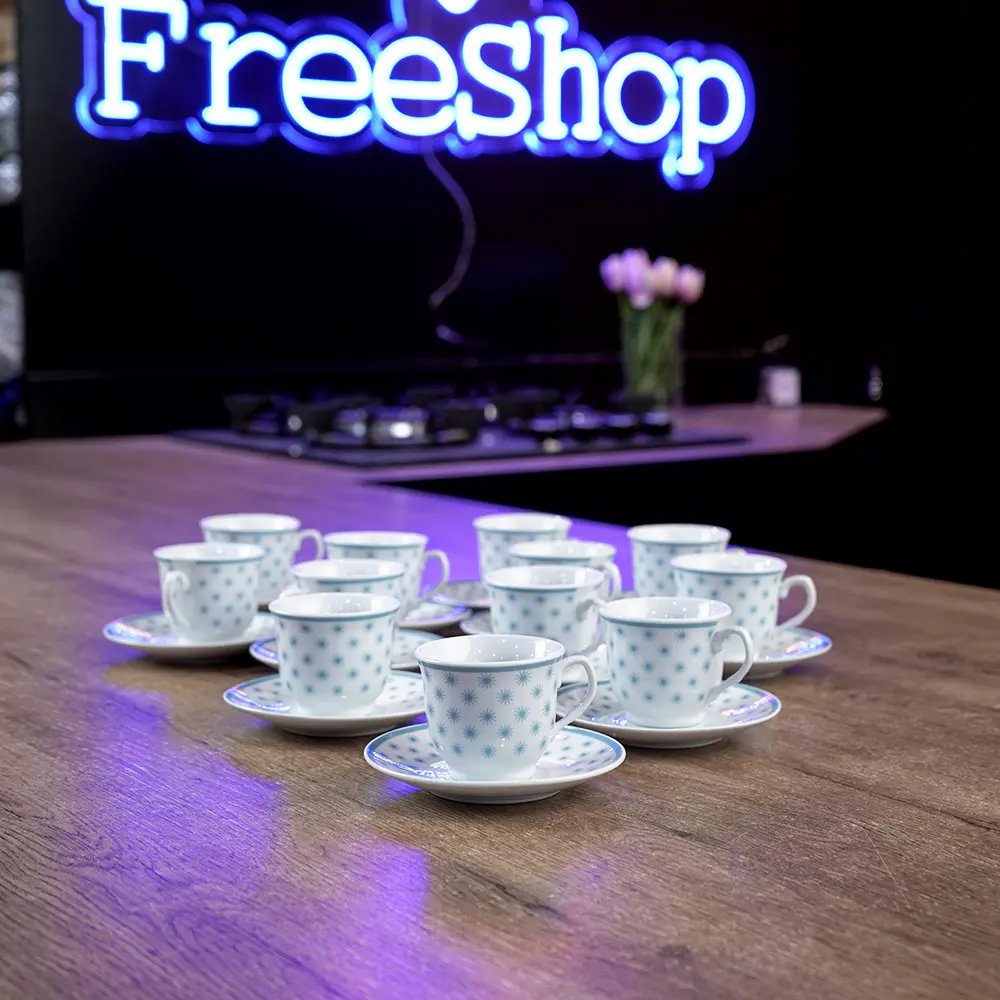 Momaz 12pcs Modern White Coffee Cup & Saucer with Blue Stars1