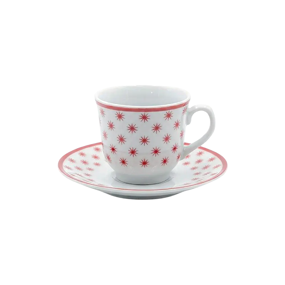 Momaz 12pcs Modern White Coffee Cup & Saucer with Bordoue Stars