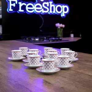 Momaz 12pcs Modern White Coffee Cup & Saucer with Bordoue Stars1