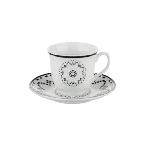 Momaz 12pcs White Coffee Cup & Saucer with Black Flower