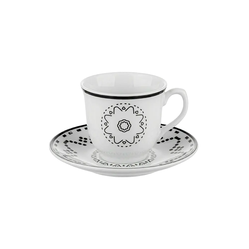 Momaz 12pcs White Coffee Cup & Saucer with Black Flower