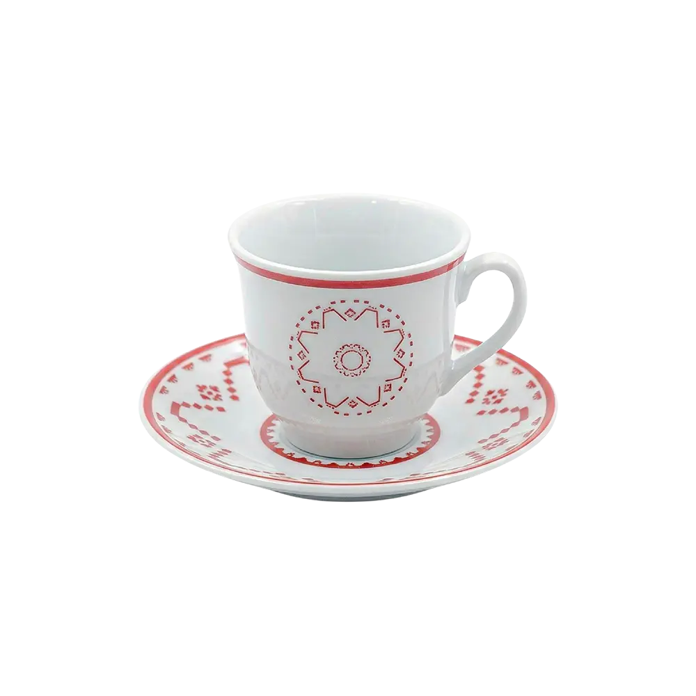 Momaz 12pcs White Coffee Cup & Saucer with Bordoue Flower