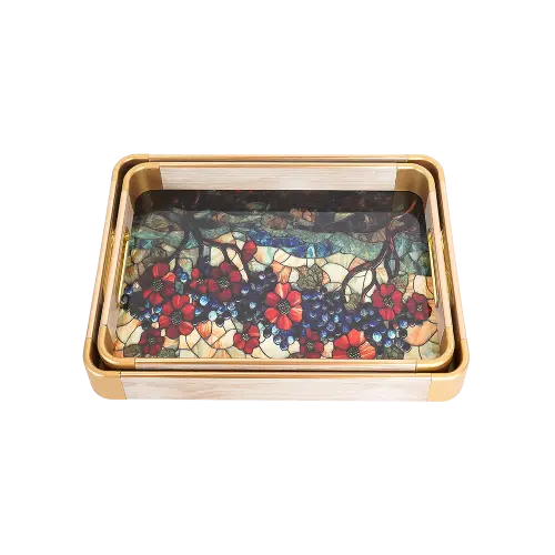 Momaz 2pcs Floral Design Serving Trays Set