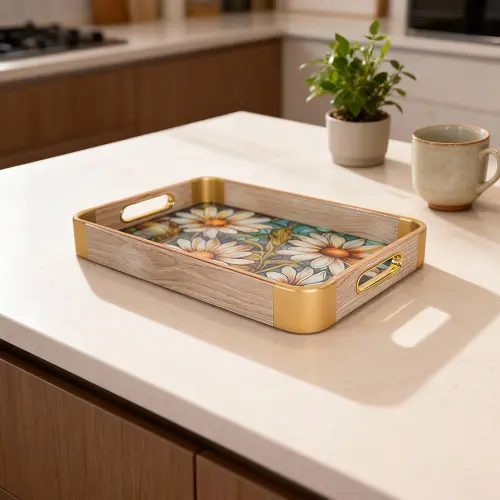 Momaz 2pcs Flowers Design Serving Trays Set2