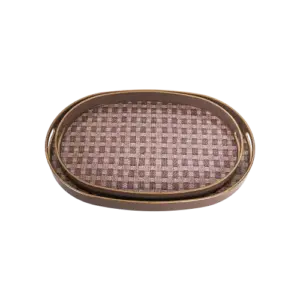 Momaz 2pcs Oval Serving Trays Set with Golden Rim