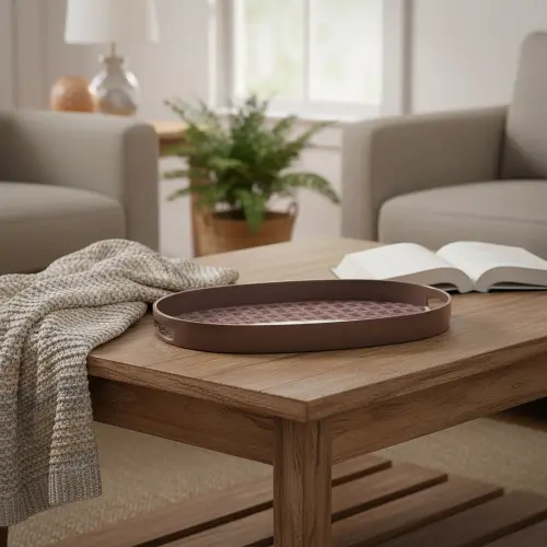 Momaz 2pcs Oval Serving Trays Set with Golden Rim2