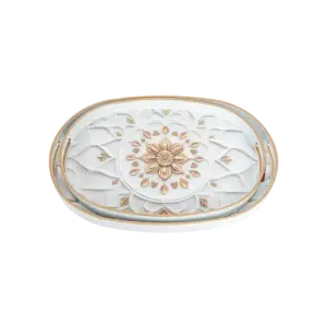 Momaz 2pcs Oval White Serving Trays Set with Golden Rim