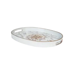 Momaz 2pcs Oval White Serving Trays Set with Golden Rim1