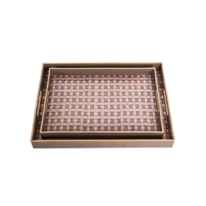 Momaz 2pcs Rectangular Serving Trays Set with Golden Rim