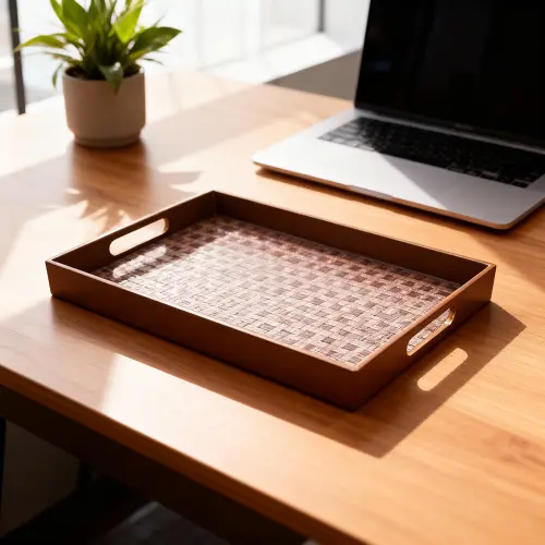 Momaz 2pcs Rectangular Serving Trays Set with Golden Rim2