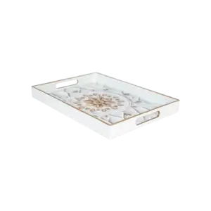 Momaz 2pcs Rectangular White Serving Trays Set with Golden Rim1