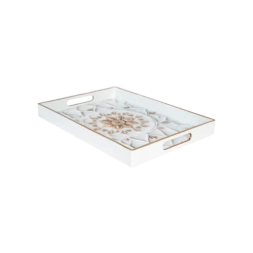 Momaz 2pcs Rectangular White Serving Trays Set with Golden Rim1