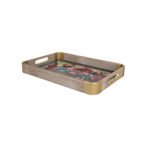 Momaz 2pcs Red Flowers Design Serving Trays Set1