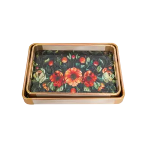 Momaz 2pcs Red & Orange Flowers Design Serving Trays Set