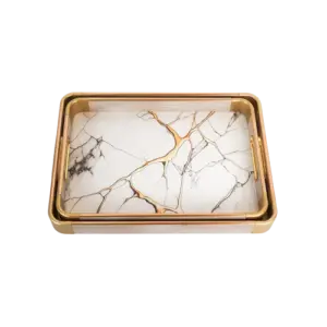 Momaz 2pcs White Marble Design Serving Trays Set