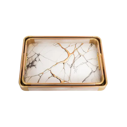 Momaz 2pcs White Marble Design Serving Trays Set