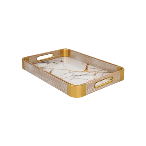 Momaz 2pcs White Marble Design Serving Trays Set1