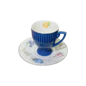 Momaz 6pcs Classic Blue Coffee Cup with Floral Saucer