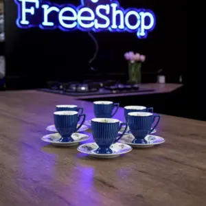 Momaz 6pcs Classic Blue Coffee Cup with Floral Saucer1