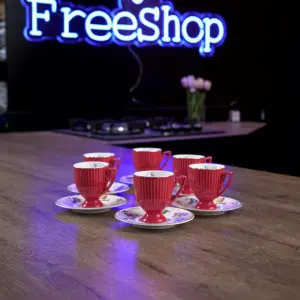 Momaz 6pcs Classic Red Coffee Cup with Floral Saucer1