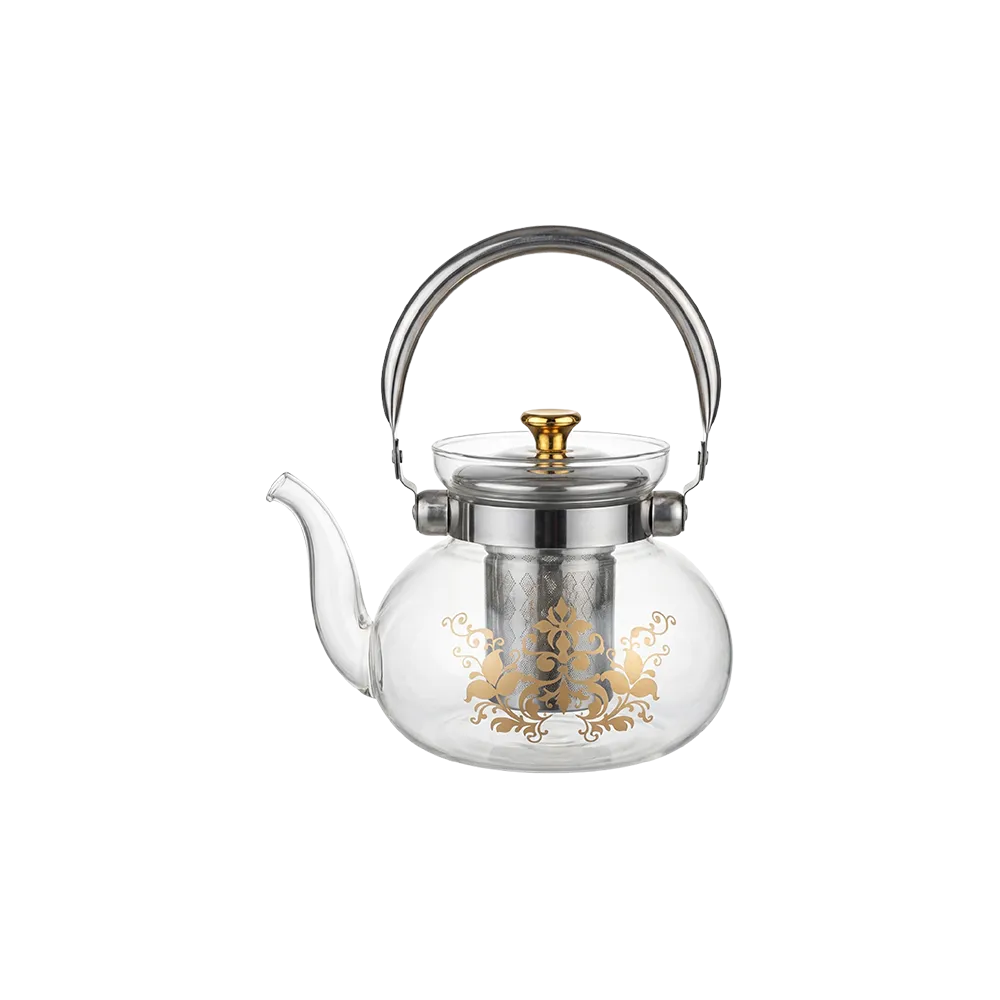 Momaz Decorative Glass 1L Teapot with Stainless Steel Handle