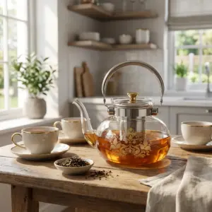 Momaz Decorative Glass 1L Teapot with Stainless Steel Handle1
