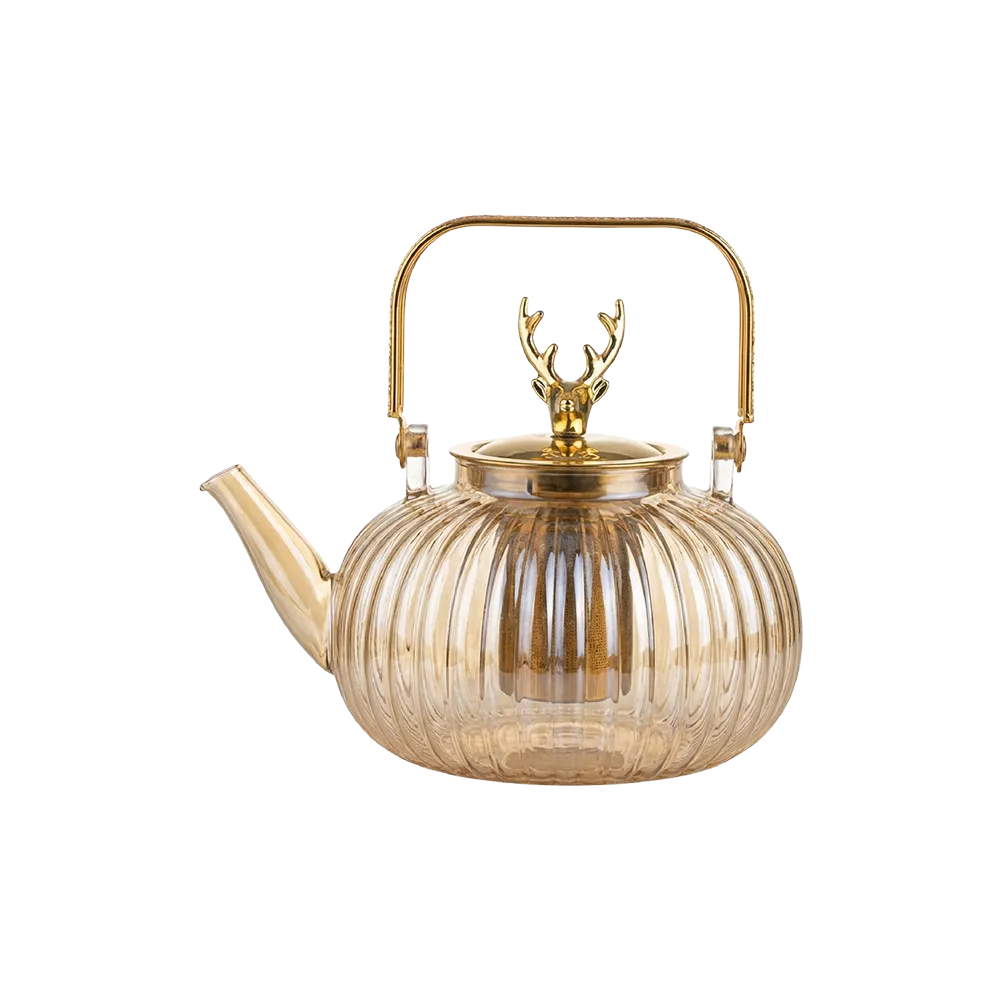 Momaz-Elegant-Ribbed-1.5L-Glass-Teapot-with-Golden-Handle Momaz Elegant Ribbed 1.5L Glass Teapot with Golden Handle