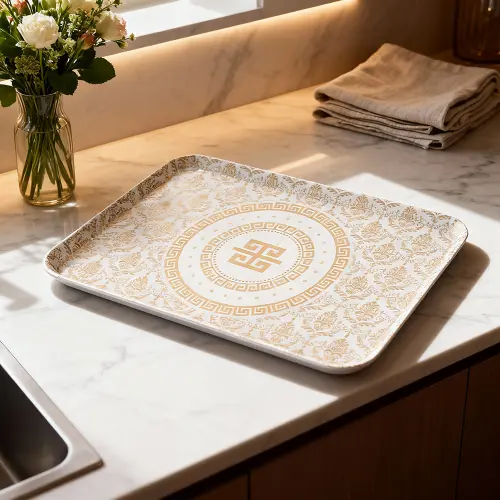 Momaz Melamine Gold & White Serving Tray2