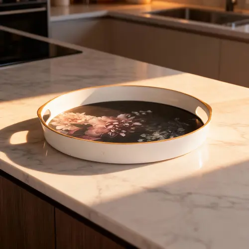 Momaz Melamine Round Serving Tray with Golden Rim2