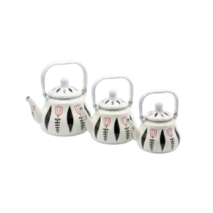 Momaz set of 3 Black Elegant Floral Enamel Tea Kettle