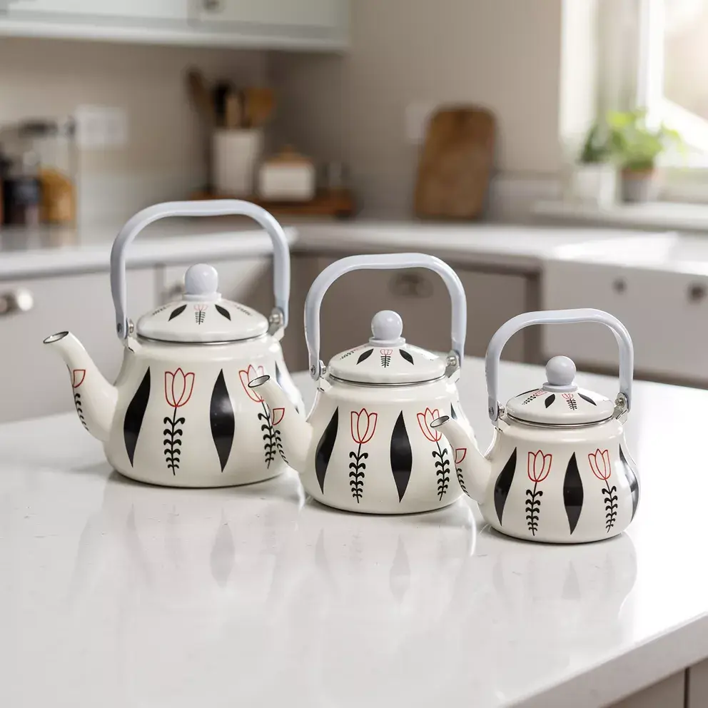 Momaz set of 3 Black Elegant Floral Enamel Tea Kettle1