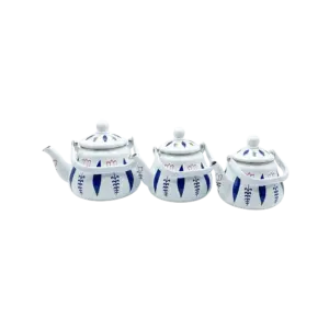 Momaz set of 3 Blue Elegant Floral Enamel Tea Kettle