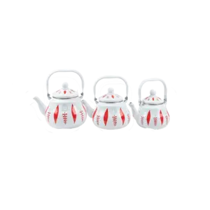 Momaz set of 3 Red Elegant Floral Enamel Tea Kettle