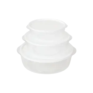Plastic 3pcs Circular Storage Bowls Set with White Lid