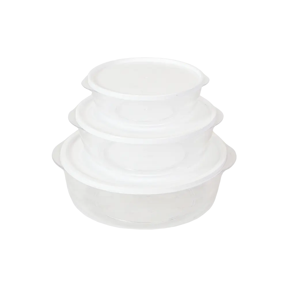 Plastic 3pcs Circular Storage Bowls Set with White Lid