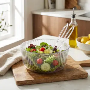 Plexi Transparent 300ml Salad Bowl with Spoon and Fork1