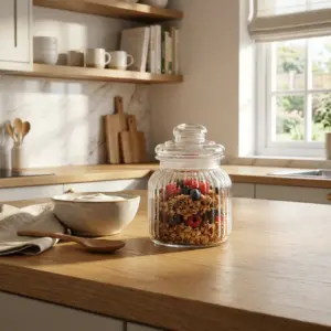 Ribbed Glass Storage 785 ml Jar with Airtight Press Lid1