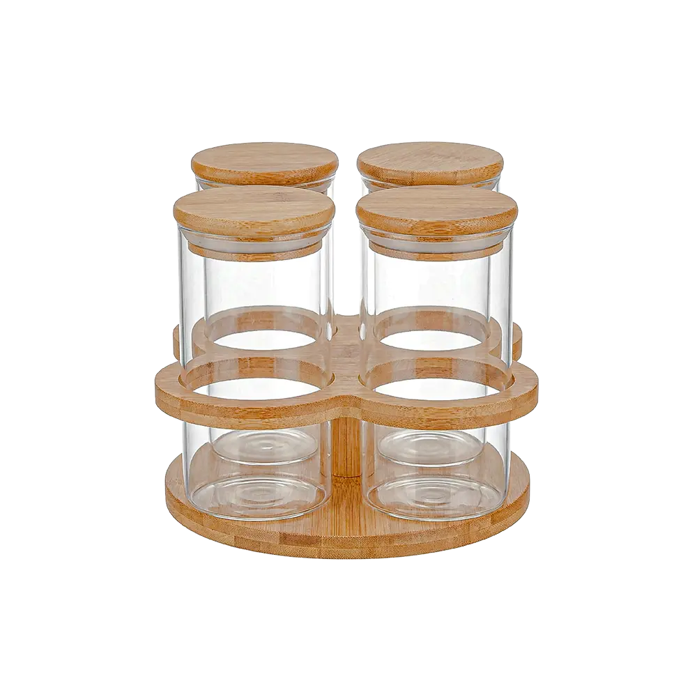 Rotating Glass Set of 4 Spices Jar