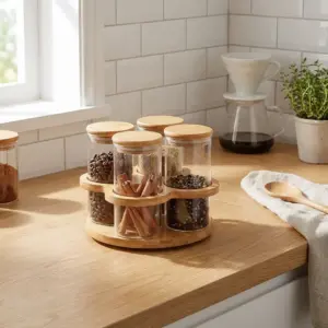 Rotating Glass Set of 4 Spices Jar1