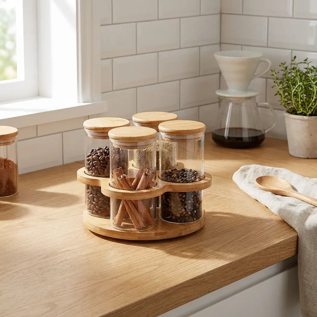 Rotating Glass Set of 4 Spices Jar1