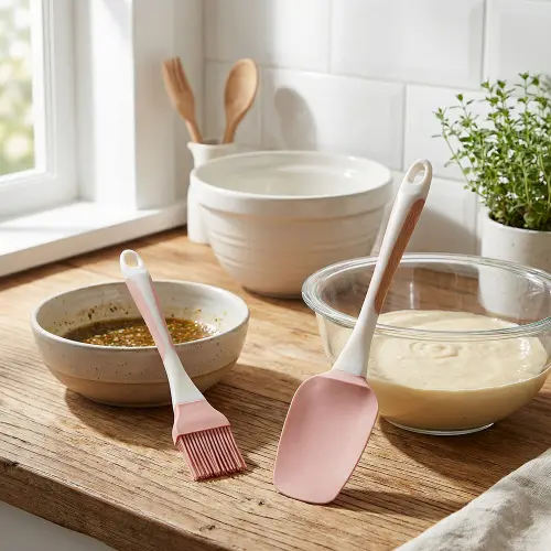 Silicone Spatula & Basting Brush Set Pink1